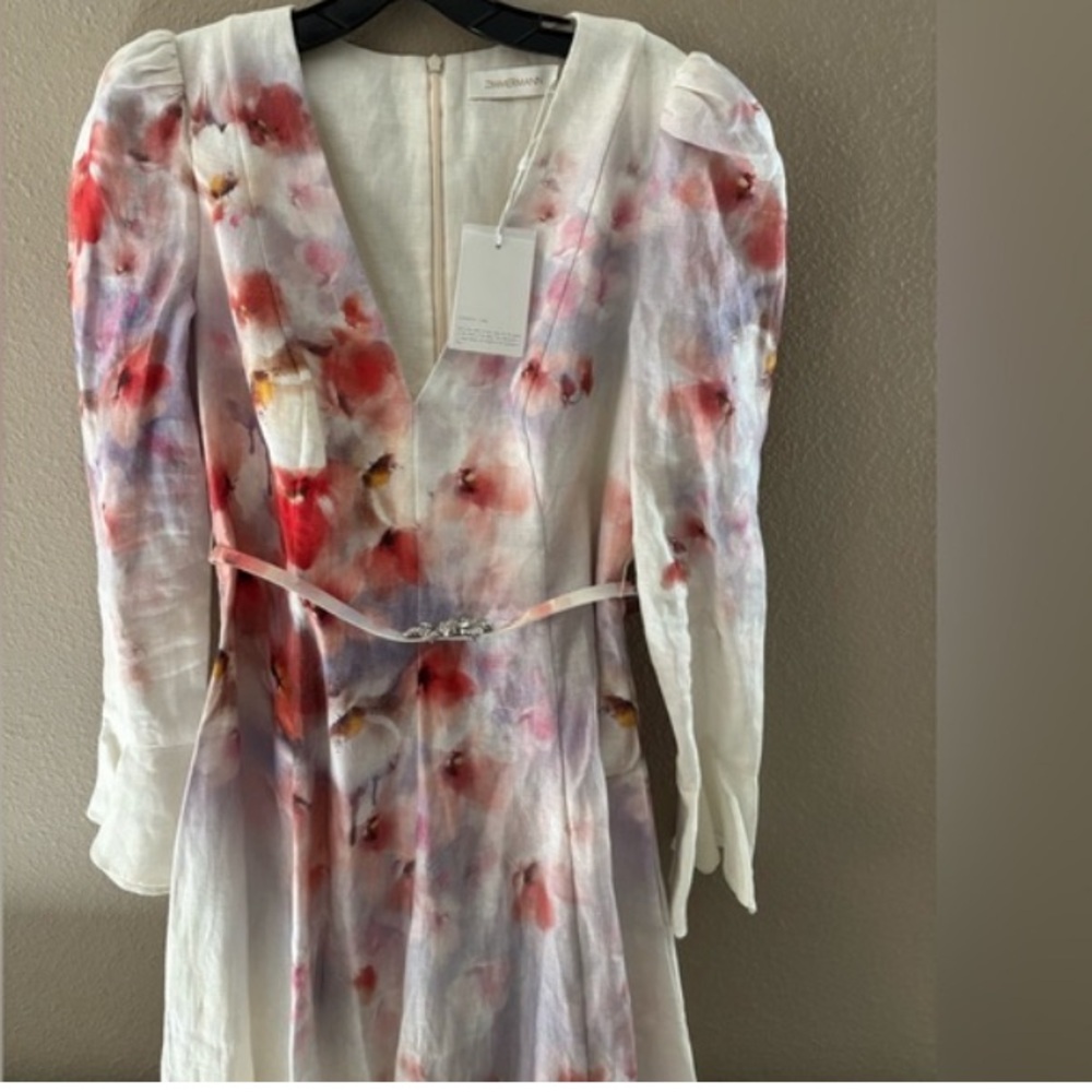 Zimmermann White and Pink Floral Long Sleeve Dress size AU 3 -US 10 - Picture 7 of 16